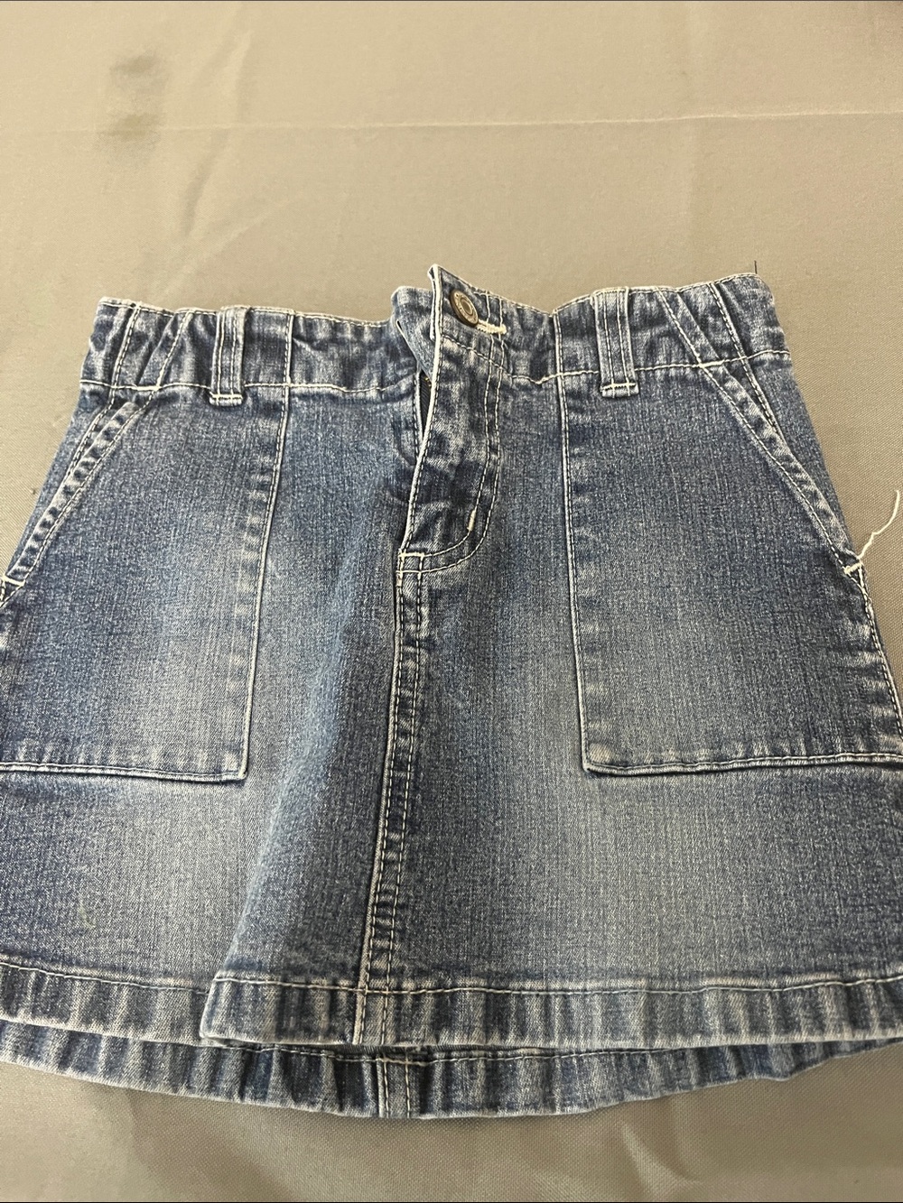 Girls' Washed Blue Denim Pocket Skirt